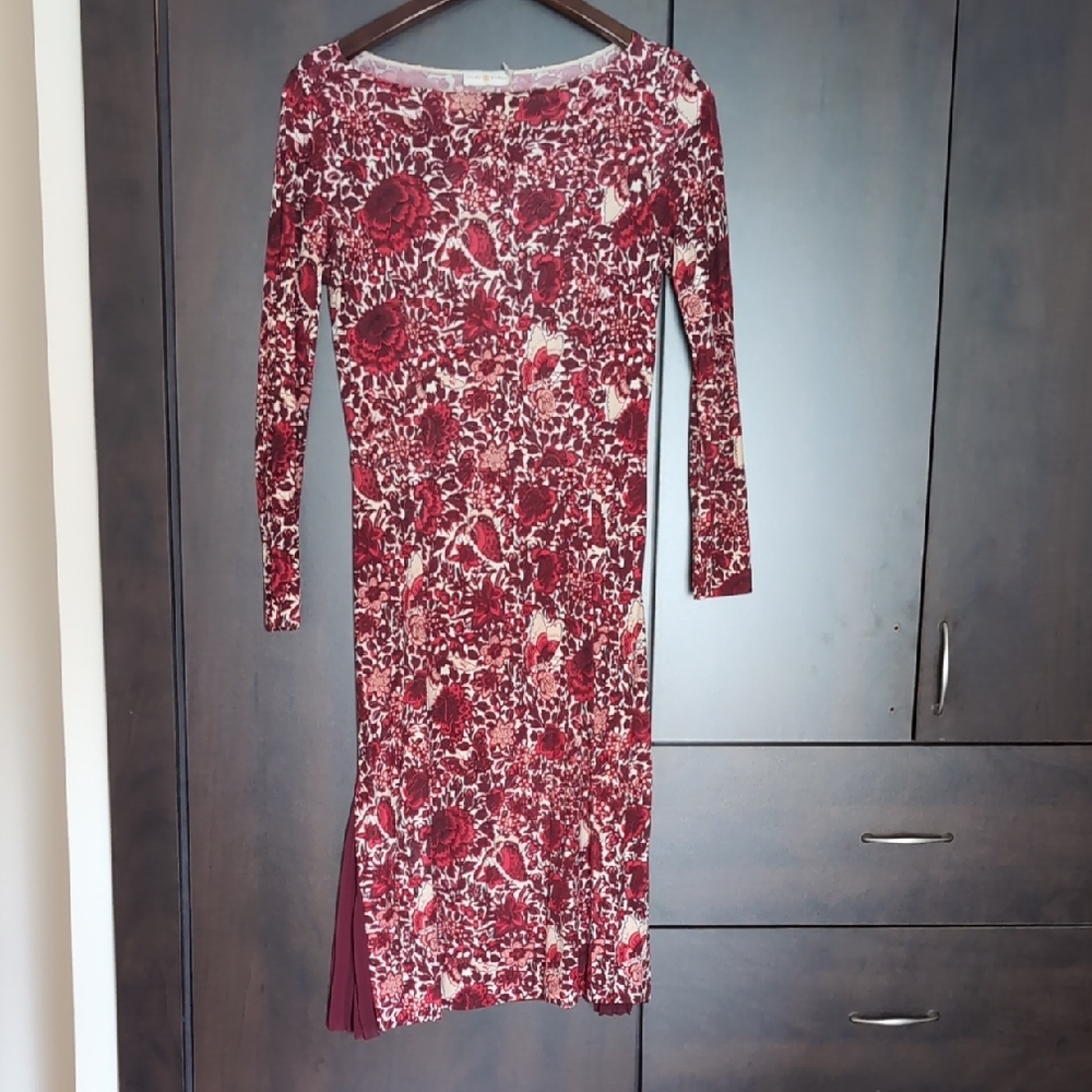 Tory Burch Dress In Floral Dark Red